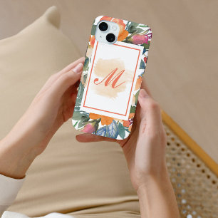 Chic Peach Wassercolor Blume Monogramm m Case-Mate iPhone Hülle