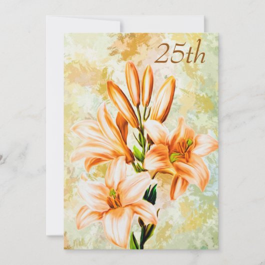 Chic Peach & White Lilies 25. Einladung (Vorderseite)