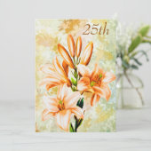 Chic Peach & White Lilies 25. Einladung (Stehend Vorderseite)