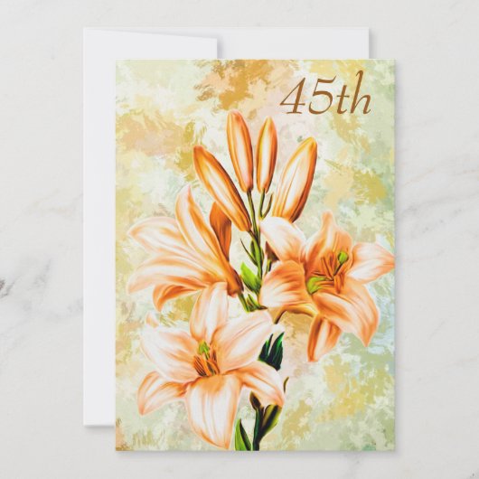Chic Peach & White Lilies 45. Einladung (Vorderseite)