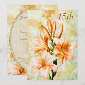 Chic Peach & White Lilies 45. Einladung (Vorne/Hinten)