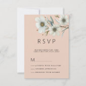 Chic peach white mint floral spring RSVP Einladung (Vorderseite)