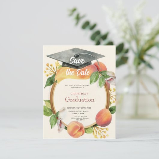 Chic Peach Wildblume Class of 2024 Abschluss Save The Date (Stehend Vorderseite)