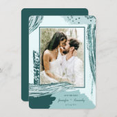 Chic Peacock Abstrakt Paint Brush Strokes Foto Save The Date (Vorne/Hinten)