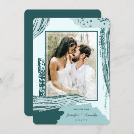 Chic Peacock Abstrakt Paint Brush Strokes Foto Save The Date