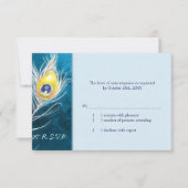 Chic Peacock Feather Blue Wedding RSVP (Vorderseite)