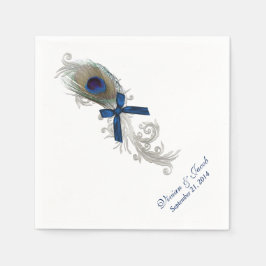 Chic Peacock Feather Custom Wedding Napkins Serviette