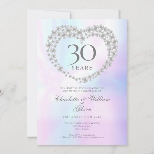 Chic Pearl Heart Foto 30 Jahre Einladung (Vorderseite)