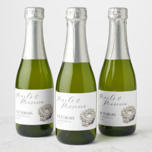 Chic Pearls and Prosecco Brautparty Schaumweinetikett