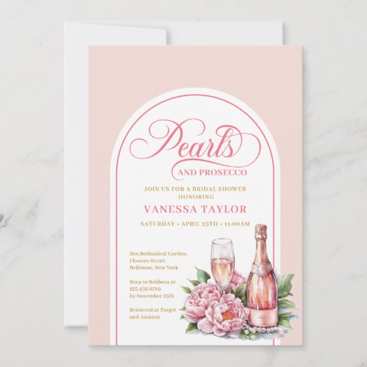 Chic Pearls and Prosecco Bridal Shower Card Einladung (Vorderseite)