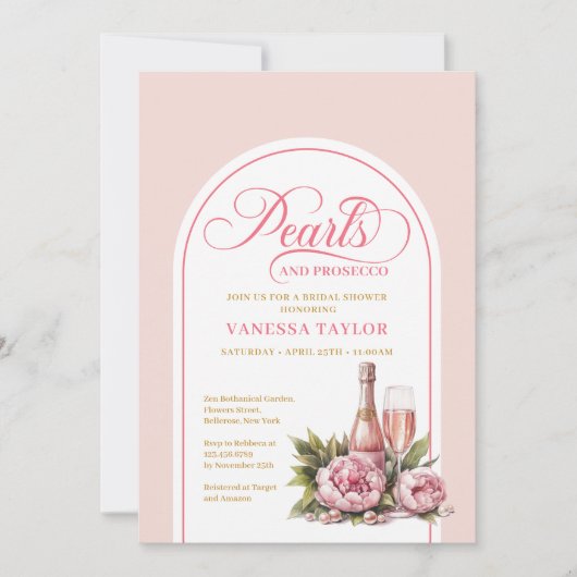 Chic Pearls and Prosecco Bridal Shower Template Einladung (Vorderseite)