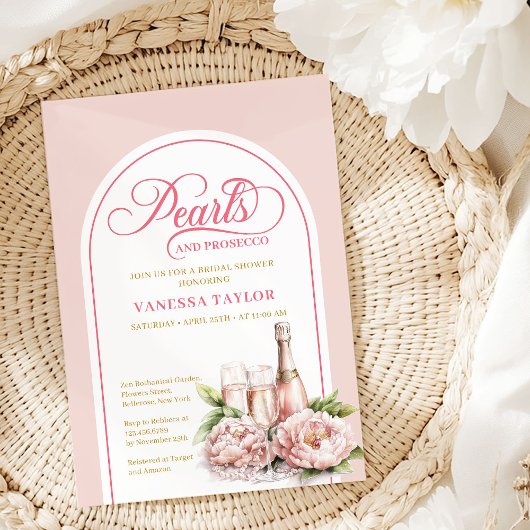 Chic pearls and prosecco bridal shower template einladung