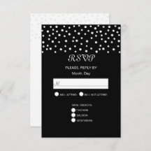 Chic Pearls auf Black & White Wedding RSVP Card