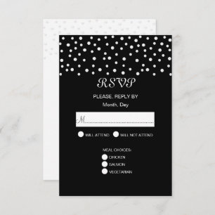 Chic Pearls auf Black & White Wedding RSVP Card