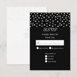 Chic Pearls auf Black & White Wedding RSVP Card Karte