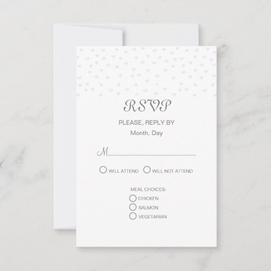 Chic Pearls auf Black & White Wedding RSVP Karte (Vorderseite)