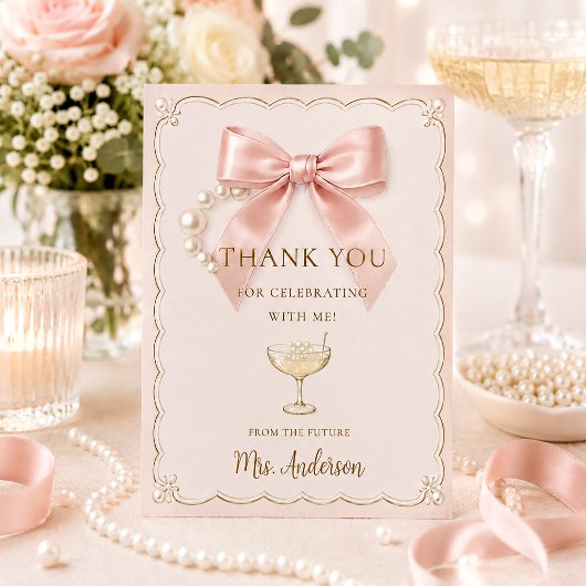 Chic Pearls & Prosecco Brautparty Dankeskarte