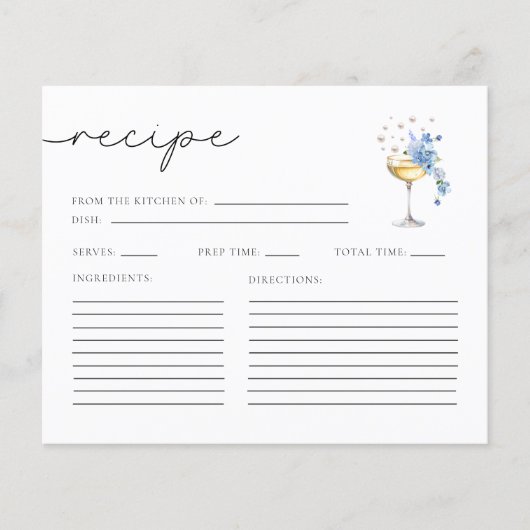 Chic Pearls & Prosecco Brautparty Weinkarte (Vorderseite)