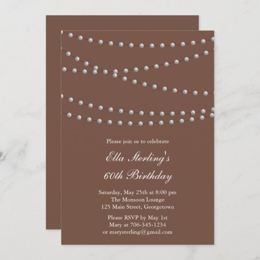 Chic Pearls zum Geburtstag Einladung (Vorne/Hinten)