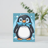 Chic Penguin Icy Blue Postkarte (Stehend Vorderseite)
