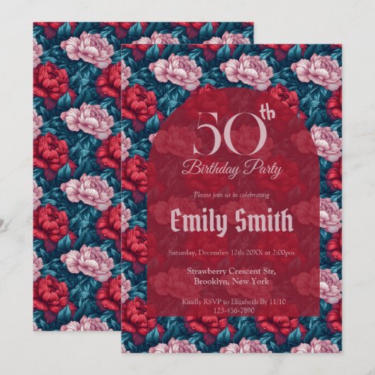 Chic Peonies Accent Birthday Present Einladung (Vorne/Hinten)