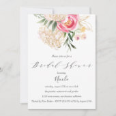 Chic Peonies gold Blume Hochzeitsstich Brautparty Einladung (Vorderseite)