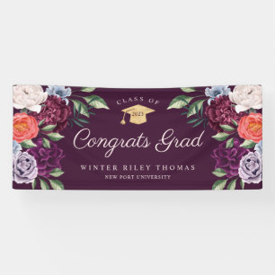 Chic Peonies Rose Floral Graduate Graduate Party Banner