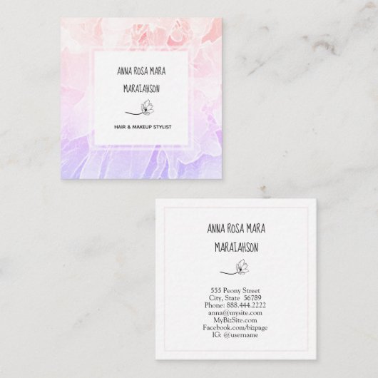 *~* Chic Peony Blume Pink Lavendel Floral Quadratische Visitenkarte (Vorne/Hinten)