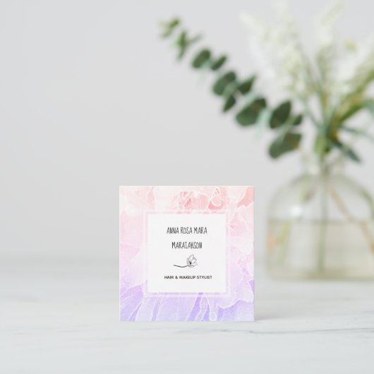 *~* Chic Peony Blume Pink Lavendel Floral Quadratische Visitenkarte (Stehend Vorderseite)