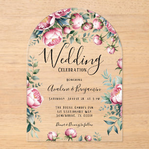 Chic Peony Bouquet bei einer Hochzeit in Wasserfar Acryleinladungen