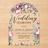 Chic Peony Bouquet bei einer Hochzeit in Wasserfar Acryleinladungen (Vorderseite)