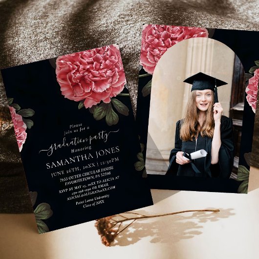 Chic Peony Rose Abschluss Einladung Vorlage