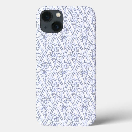Chic Periwinkle Blue White Floral Diamond Muster Case-Mate iPhone Hülle (Rückseite)