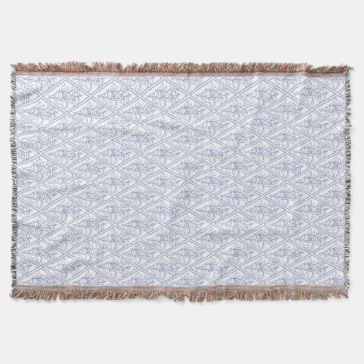 Chic Periwinkle Blue White Floral Diamond Muster Decke (Vorderseite)