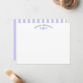 Chic Periwinkle Cracked Hearts Striped Note Card Mitteilungskarte (Vorderseite/Rückseite Beispiel)