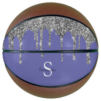 Chic Periwinkle Silver Glitzer Tropfen Monogram Na Basketball