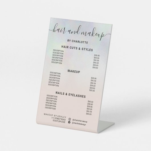 Chic perl blush Haar Make-up moderne Salon Preis Sockelschild (Vorderseite)