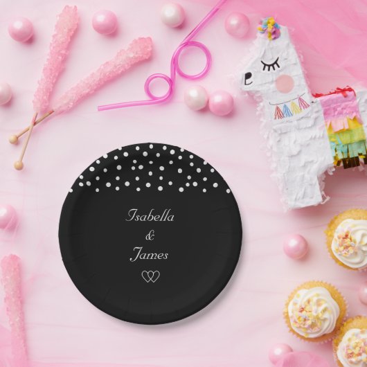 Chic Perlen auf schwarzem Hintergrund Hochzeit Pappteller (Party)