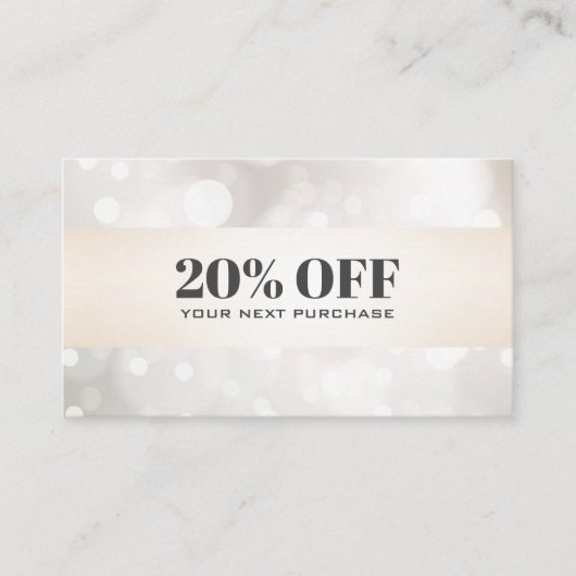 Chic perlescent Glitzer White Bokeh Coupon Card Visitenkarte (Vorderseite)