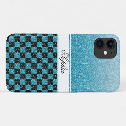 Chic Personalisiert Blue Sparkle Glitzer Name Case-Mate iPhone Hülle (Rückseite (Horizontal))