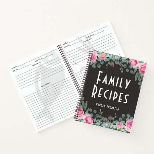 Chic Personalisiert Family Rezept Moderne rosa Blü Notizblock (Innenseite)