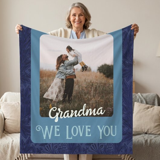 Chic Personalisiert Foto Text Oma Geschenk Blau Fleecedecke
