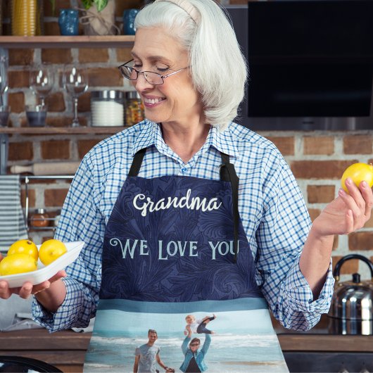 Chic Personalisiert Foto Text Oma Geschenk Blau Schürze