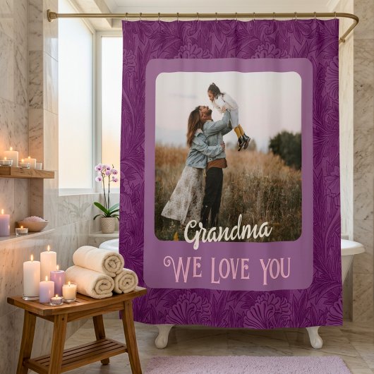Chic Personalisiert Foto Text Oma Geschenk Rot Duschvorhang