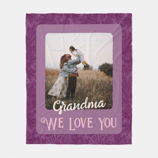 Chic Personalisiert Foto Text Oma Geschenk Rot Fleecedecke (Vorderseite)
