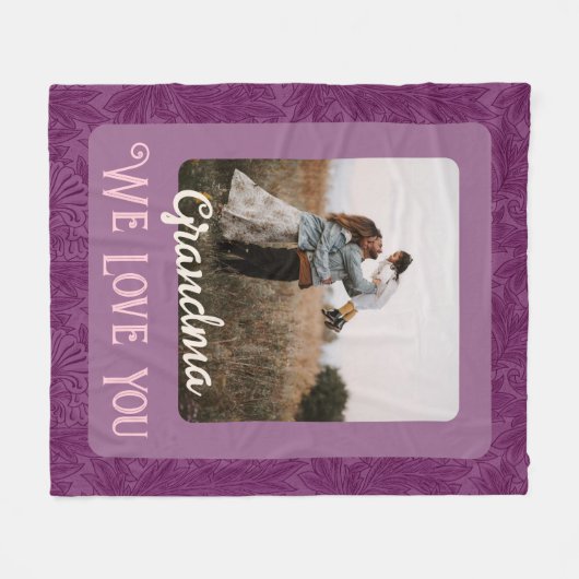 Chic Personalisiert Foto Text Oma Geschenk Rot Fleecedecke (Vorderseite (Horizontal))