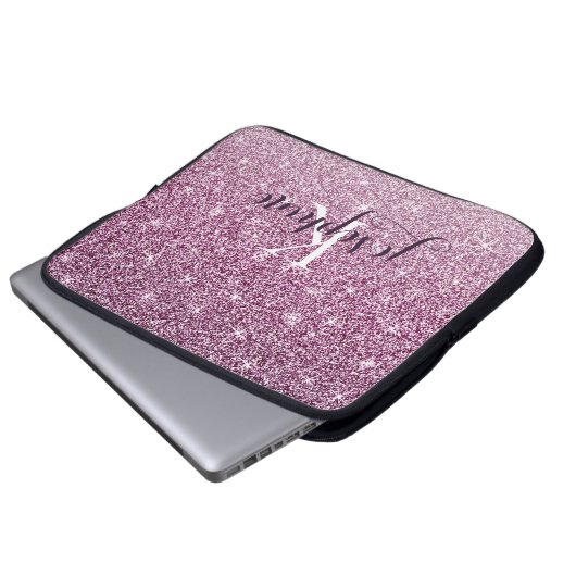Chic Personalisiert Lila Sparkle-Glitzer Monogramm Laptopschutzhülle (Vorne Knopf)
