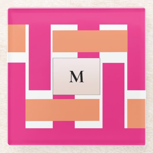 Chic Personalisiert Monogram Feminine Stripmuster Glasuntersetzer (Vorderseite)