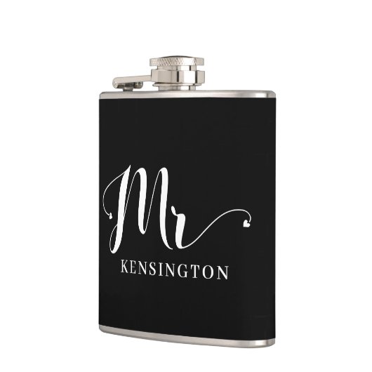 Chic Personalisiert Mr. Newlywed Typografy Flachmann (Links)