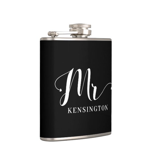 Chic Personalisiert Mr. Newlywed Typografy Flachmann (Rechts)